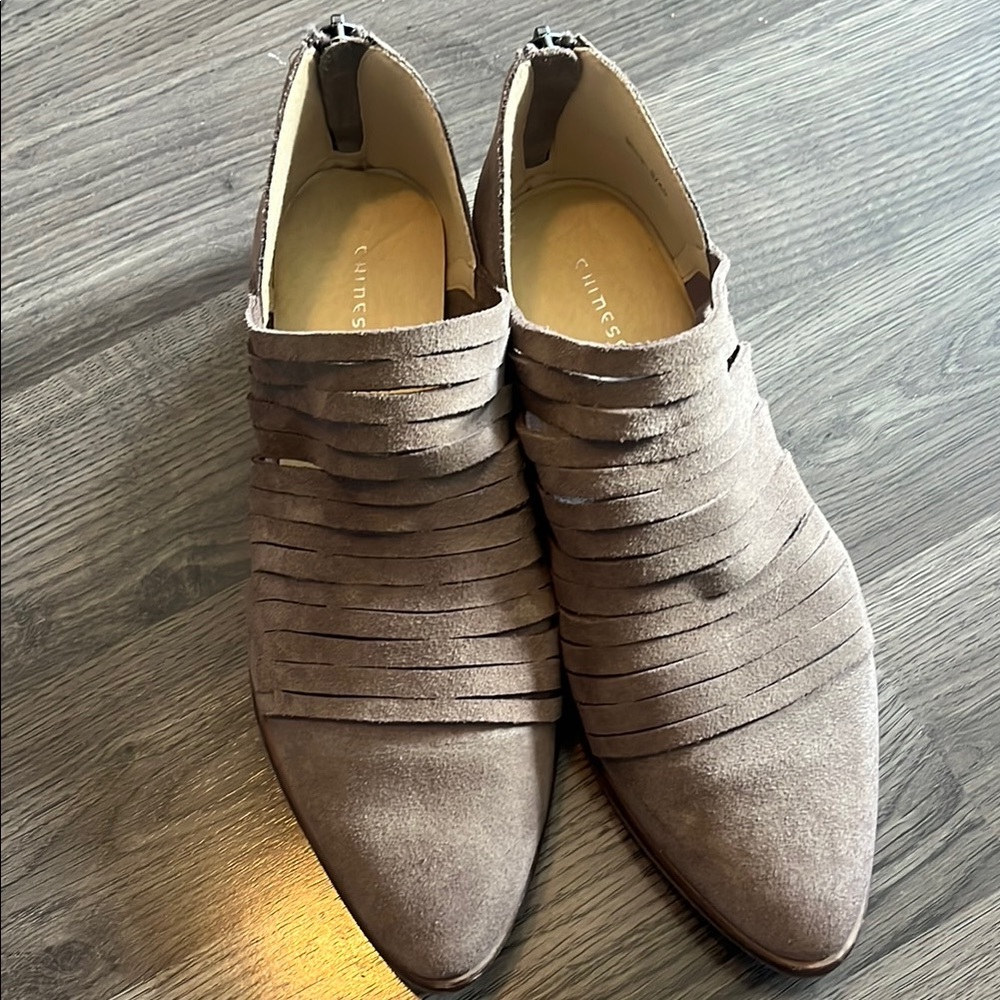 Chinese Laundry Gray Ankle Booties with Ruched Design